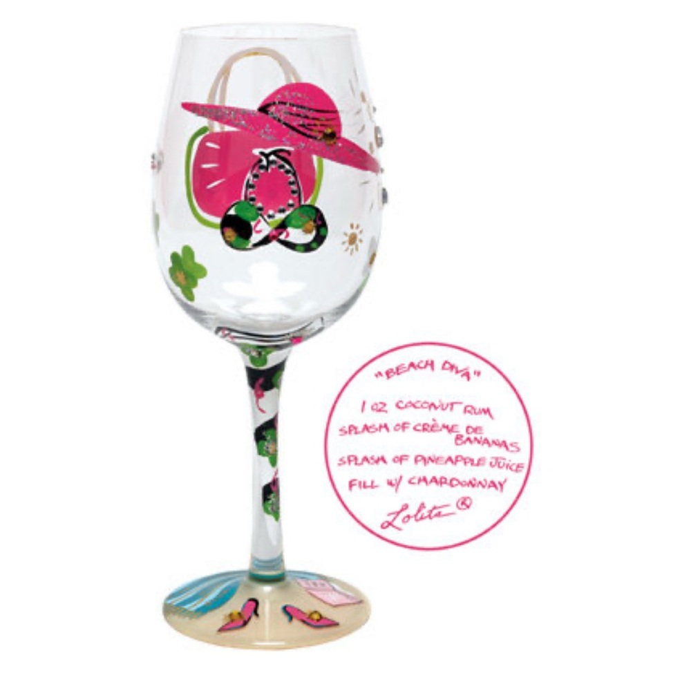 Lolita Beach Diva Pink Wine Glass